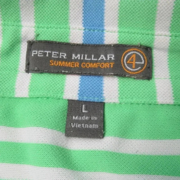 Peter Millar Summer Comfort Golf Polo Green Blue White Striped Men's Size Large - Picture 3 of 8